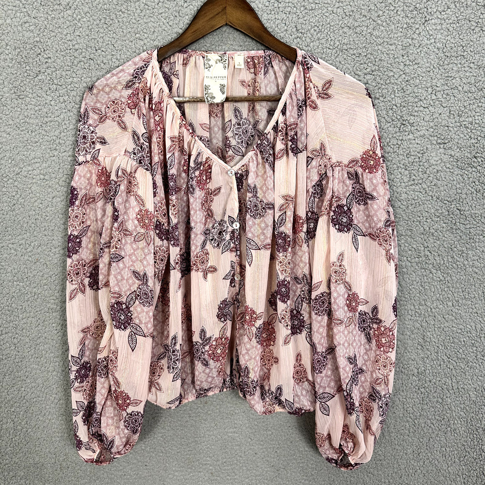 Blu Pepper Pink Floral Top Womens Small Oversized Flowy Sheer Fairy Indie Boho‎